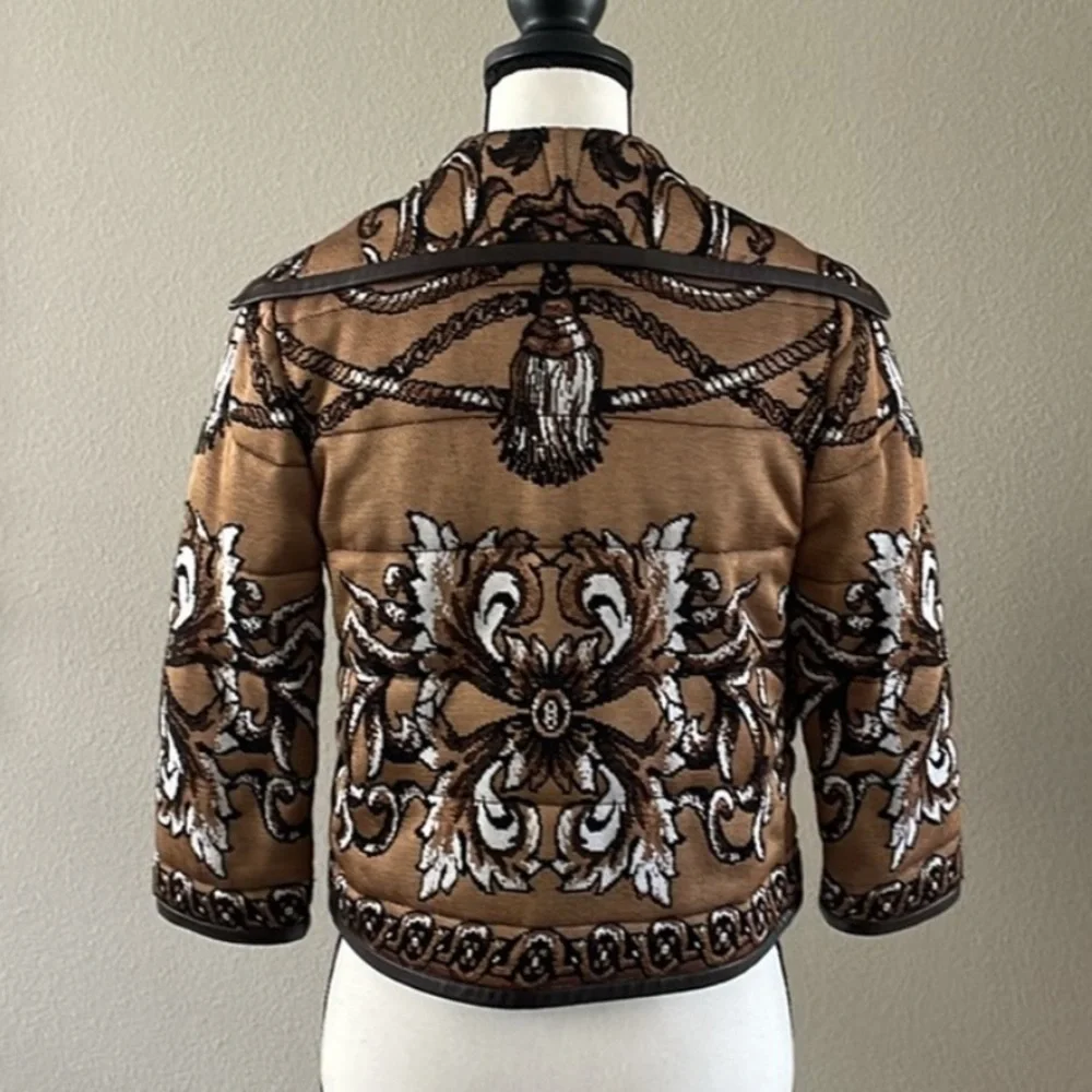 St. John Brown jacket Blazer with Intricate Pattern and Black Trim